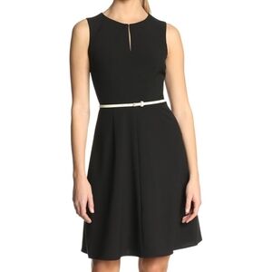 Calvin Klein A-line Sleeveless Black Dress with Hook Neckline
